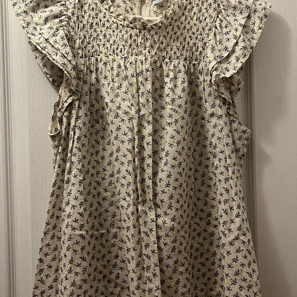 Old Navy Cream Tank Blouse with Navy/Gold Floral Print - Picture 1 of 4